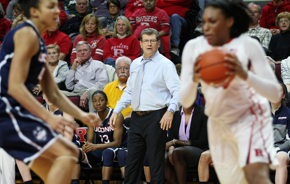 UConn coach Geno Auriemma watches from the sideline.